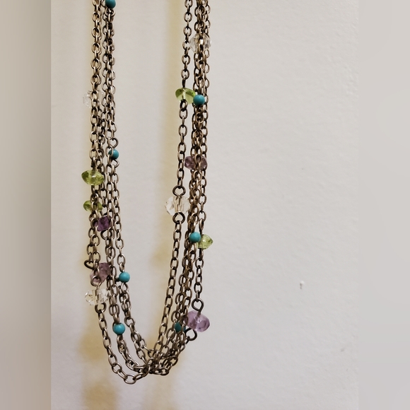 .925 STERLING SILVER 4 STRAND CHAIN WITH STONES AND TURQUOISE PENDANT W/ ACCENTS - Picture 6 of 13